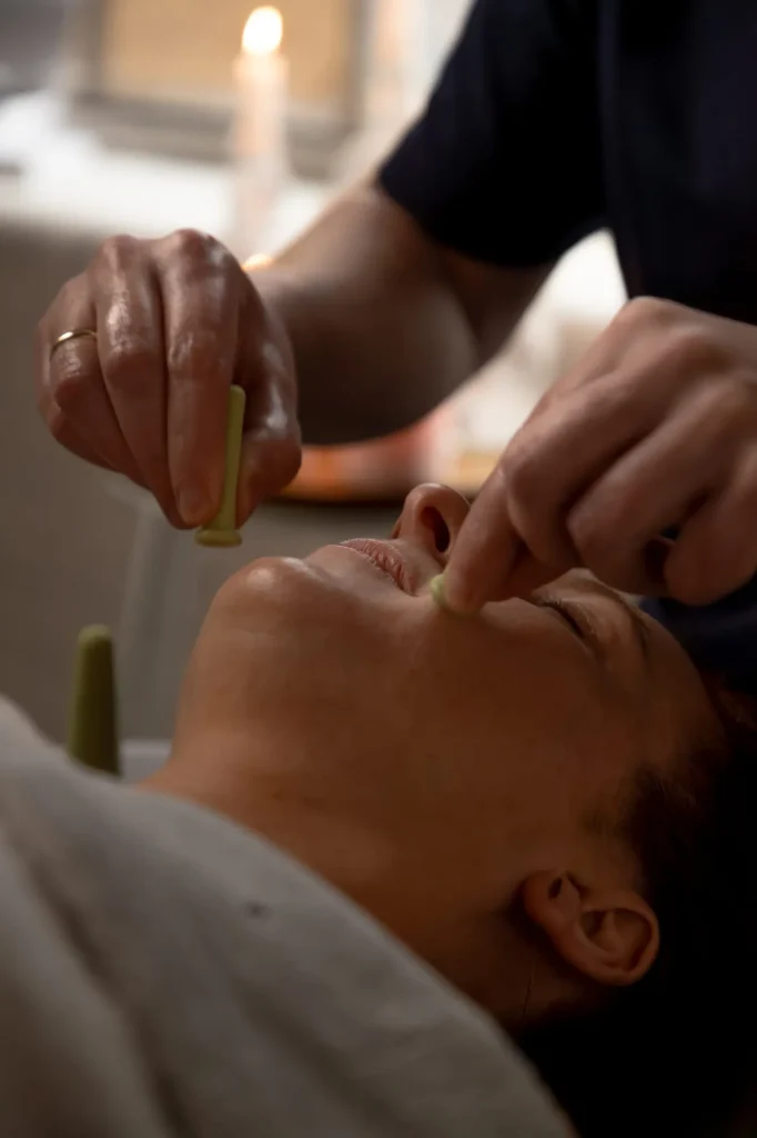 facial massage with silicone tool beauty treatment